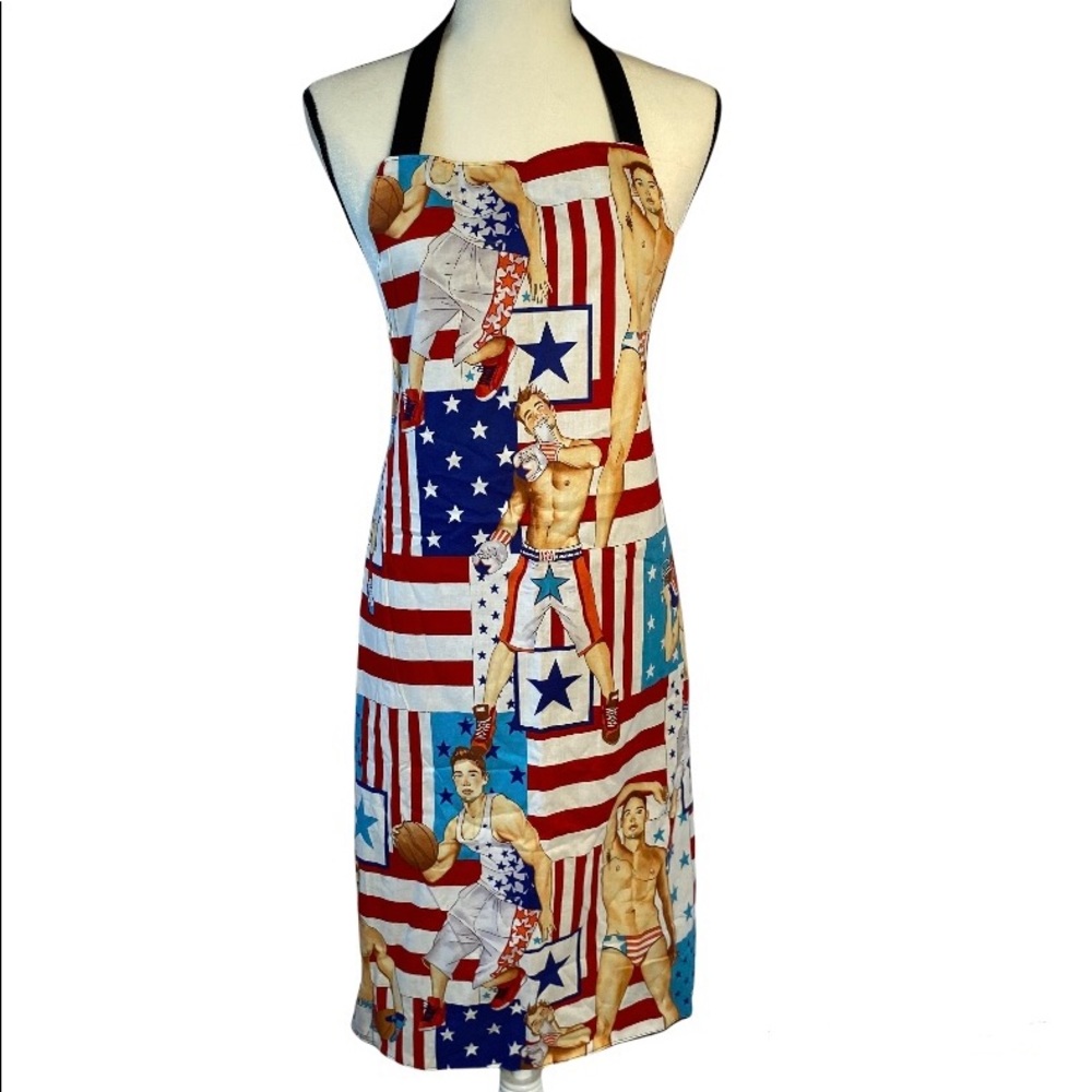 Alexander Henry Fourth of July Apron Handmade Holiday Hunks Print Funny Apron